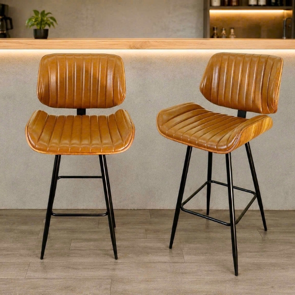 Ghế quầy bar chân sắt cố định chỗ ngồi gỗ plywood bọc da: SG - 4137 - $hienthicat